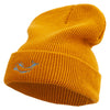 White Sperm Whale Embroidered Waffle Knit Cuff Beanie - Camel OSFM