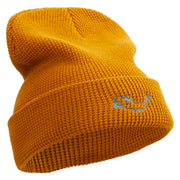 White Sperm Whale Embroidered Waffle Knit Cuff Beanie - Camel OSFM