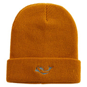 White Sperm Whale Embroidered Waffle Knit Cuff Beanie - Camel OSFM