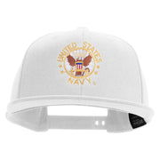 Licensed US Navy Circle Emblem Embroidered Flexfit Snapback Style Cap - White OSFM