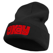 Artistic Okay Logo Embroidered 12 Inch Long Knitted Beanie - Black OSFM