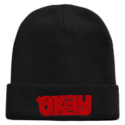 Artistic Okay Logo Embroidered 12 Inch Long Knitted Beanie - Black OSFM