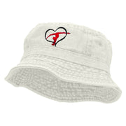 Gymnastics Ribbon Heart Embroidered Pigment Dyed Bucket Hat - White OSFM