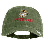 Marine Veteran Embroidered Washed Solid Pigment Dyed Cotton Twill Brass Buckle Cap - Olive OSFM