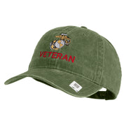 Marine Veteran Embroidered Washed Solid Pigment Dyed Cotton Twill Brass Buckle Cap - Olive OSFM