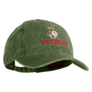 Marine Veteran Embroidered Washed Solid Pigment Dyed Cotton Twill Brass Buckle Cap - Olive OSFM