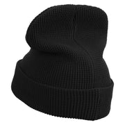 White Sperm Whale Embroidered Waffle Knit Cuff Beanie - Black OSFM