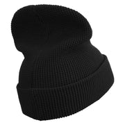 White Sperm Whale Embroidered Waffle Knit Cuff Beanie - Black OSFM