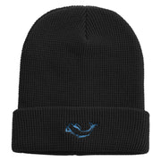 White Sperm Whale Embroidered Waffle Knit Cuff Beanie - Black OSFM