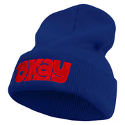 Artistic Okay Logo Embroidered 12 Inch Long Knitted Beanie - Royal OSFM