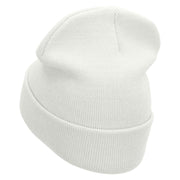 Melting Happy Face Embroidered 12 Inch Long Knitted Beanie - White OSFM