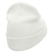 Melting Happy Face Embroidered 12 Inch Long Knitted Beanie - White OSFM