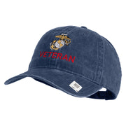 Marine Veteran Embroidered Washed Solid Pigment Dyed Cotton Twill Brass Buckle Cap - Navy OSFM