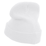 White Sperm Whale Embroidered Waffle Knit Cuff Beanie - White OSFM