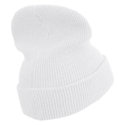 White Sperm Whale Embroidered Waffle Knit Cuff Beanie - White OSFM