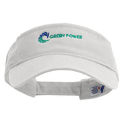 Green Power Embroidered Pro Style Cotton Twill Washed Visor - White OSFM