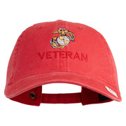 Marine Veteran Embroidered Washed Solid Pigment Dyed Cotton Twill Brass Buckle Cap - Red OSFM