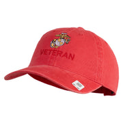 Marine Veteran Embroidered Washed Solid Pigment Dyed Cotton Twill Brass Buckle Cap - Red OSFM
