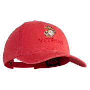 Marine Veteran Embroidered Washed Solid Pigment Dyed Cotton Twill Brass Buckle Cap - Red OSFM