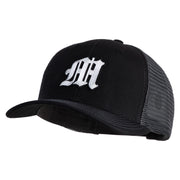 Old English White M Patched Cotton Deluxe Trucker Ball Cap - Black Grey OSFM