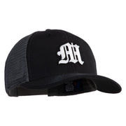 Old English White M Patched Cotton Deluxe Trucker Ball Cap - Black Grey OSFM