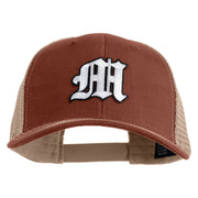 Old English White M Patched Cotton Deluxe Trucker Ball Cap - Brown Khaki OSFM