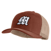 Old English White M Patched Cotton Deluxe Trucker Ball Cap - Brown Khaki OSFM