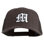 Old English White M Patched Cotton Deluxe Trucker Ball Cap - Charcoal Black OSFM