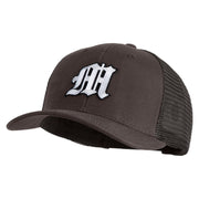 Old English White M Patched Cotton Deluxe Trucker Ball Cap - Charcoal Black OSFM