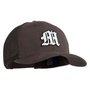 Old English White M Patched Cotton Deluxe Trucker Ball Cap - Charcoal Black OSFM