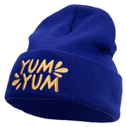 Yum Yum Embroidered 12 Inch Long Knitted Beanie - Royal OSFM