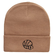 Basketball Bet Embroidered 12 inch Acrylic Cuffed Long Beanie - Khaki OSFM