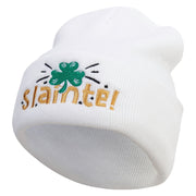 Slainte Embroidered 12 Inch Long Knitted Beanie - White OSFM