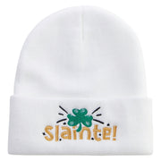 Slainte Embroidered 12 Inch Long Knitted Beanie - White OSFM