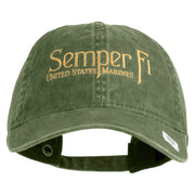 United States Marines Semper Fi Embroidered Washed Solid Pigment Dyed Cotton Twill Brass Buckle Cap - Olive OSFM