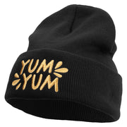 Yum Yum Embroidered 12 Inch Long Knitted Beanie - Black OSFM