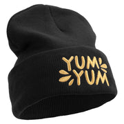 Yum Yum Embroidered 12 Inch Long Knitted Beanie - Black OSFM