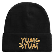 Yum Yum Embroidered 12 Inch Long Knitted Beanie - Black OSFM