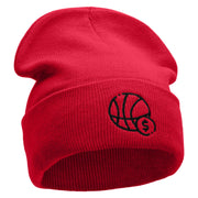 Basketball Bet Embroidered 12 inch Acrylic Cuffed Long Beanie - Red OSFM