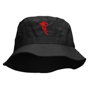 Rugby Player Jumping Embroidered Bucket Hat - Black OSFM