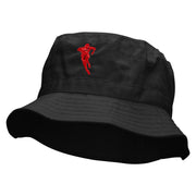 Rugby Player Jumping Embroidered Bucket Hat - Black OSFM