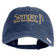 United States Marines Semper Fi Embroidered Washed Solid Pigment Dyed Cotton Twill Brass Buckle Cap - Navy OSFM