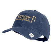 United States Marines Semper Fi Embroidered Washed Solid Pigment Dyed Cotton Twill Brass Buckle Cap - Navy OSFM