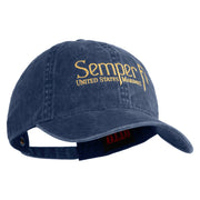 United States Marines Semper Fi Embroidered Washed Solid Pigment Dyed Cotton Twill Brass Buckle Cap - Navy OSFM