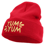 Yum Yum Embroidered 12 Inch Long Knitted Beanie - Red OSFM