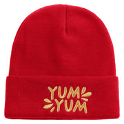 Yum Yum Embroidered 12 Inch Long Knitted Beanie - Red OSFM