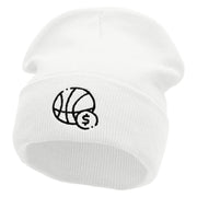 Basketball Bet Embroidered 12 inch Acrylic Cuffed Long Beanie - White OSFM