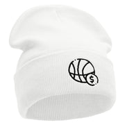 Basketball Bet Embroidered 12 inch Acrylic Cuffed Long Beanie - White OSFM