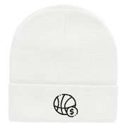 Basketball Bet Embroidered 12 inch Acrylic Cuffed Long Beanie - White OSFM