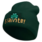 Slainte Embroidered 12 Inch Long Knitted Beanie - Dk-Green OSFM